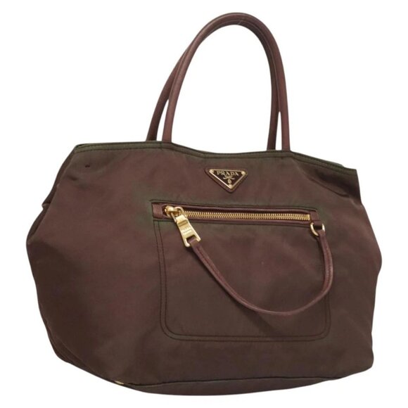 PRADA Hand Bag Nylon Bordeaux Gold Auth - Picture 1 of 16